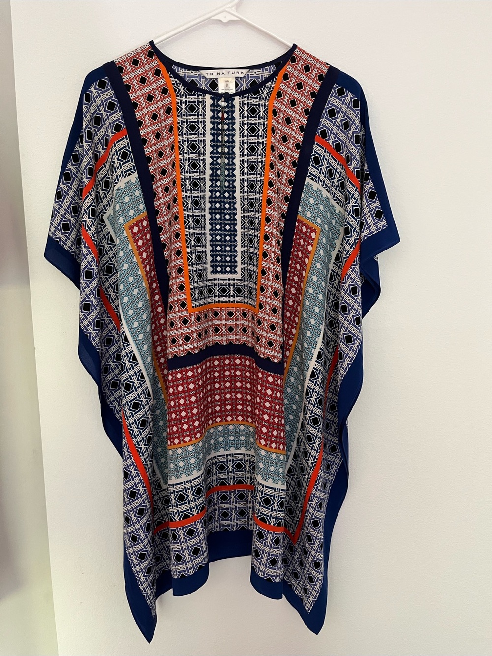 Trina Turk Multicolor Geometric Poncho Top - Navy, Lime, Rust NWOT